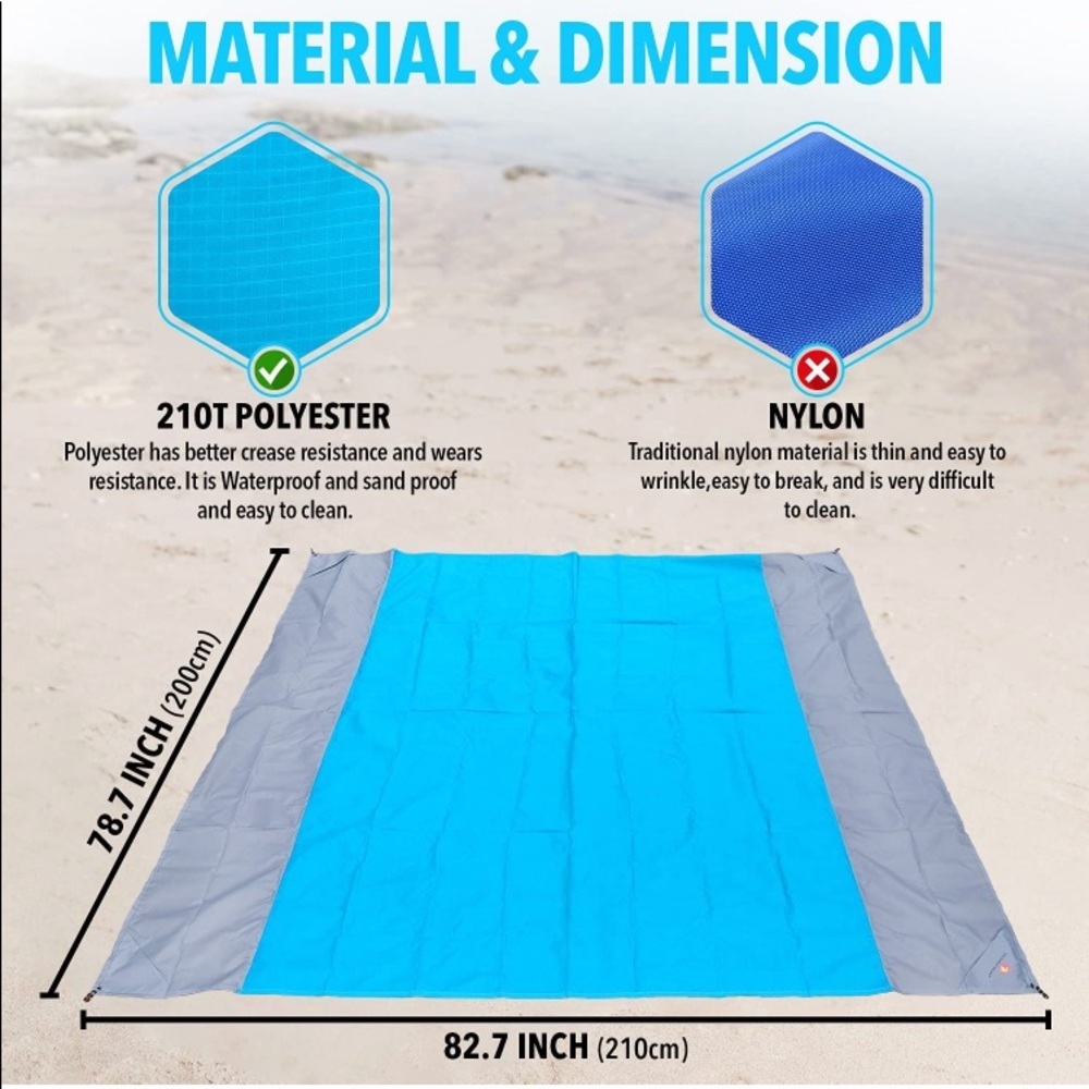 Beach Blanket Waterproof Sandproof Lightweight, Durable